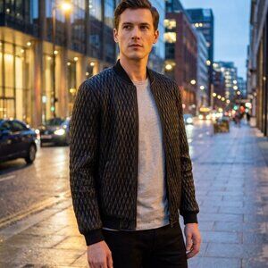 Rare Zara Man Black Diamond Quilted Bomber Jacket Size XL